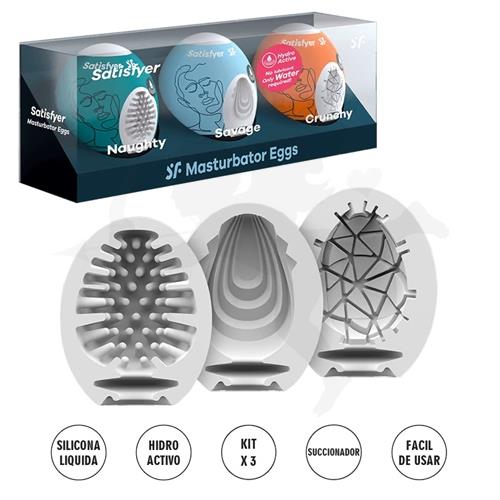 Kit de 3 huevos masturbadores de suave textura